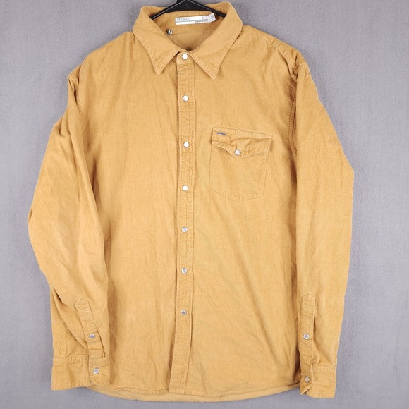 Criquet Corduroy Snap Front Shirt Mens Large Mustard Yellow Western Long Sleeve - Picture 2 of 13